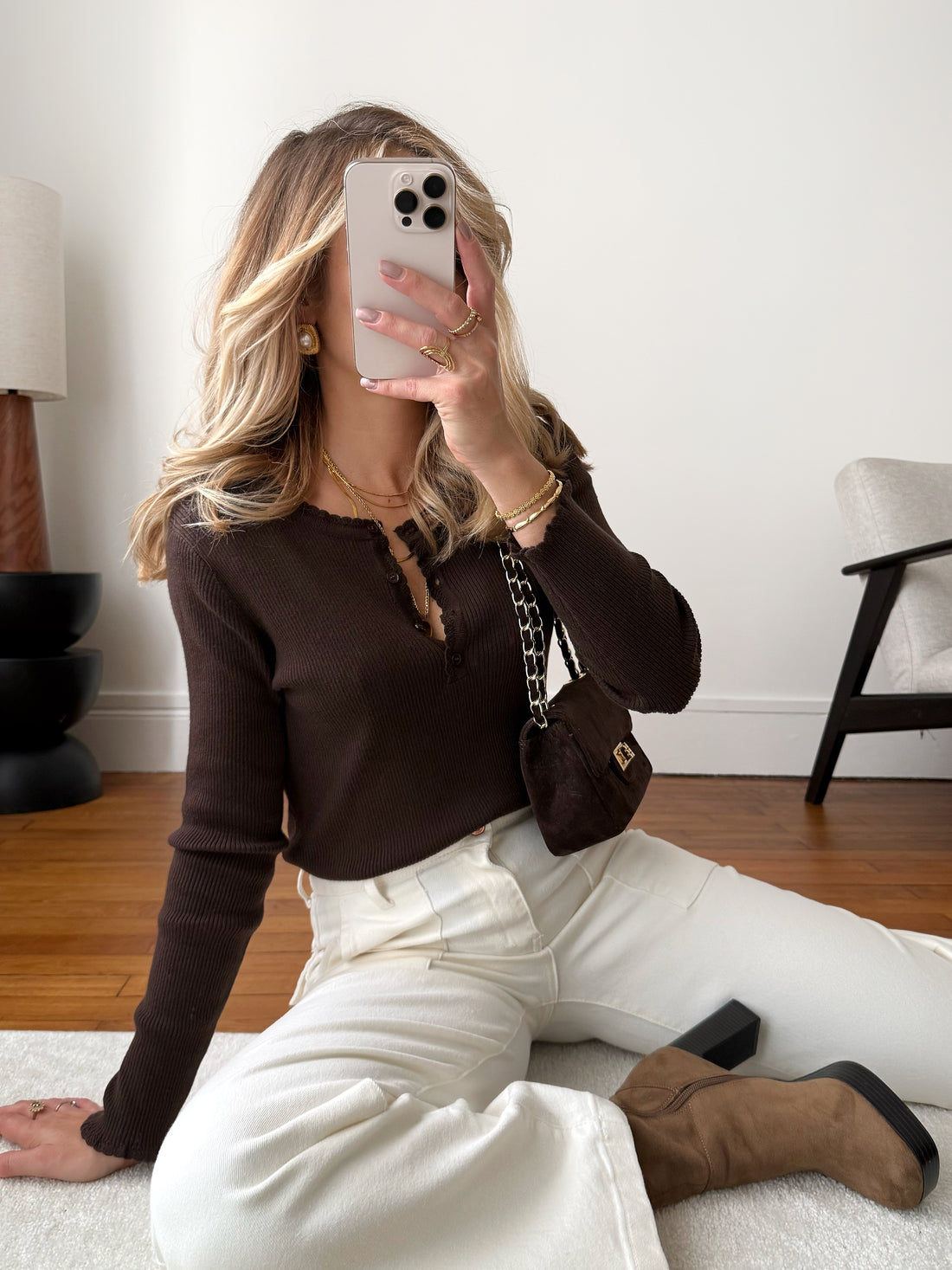 Top en maille côtelée DOMINA - chocolat