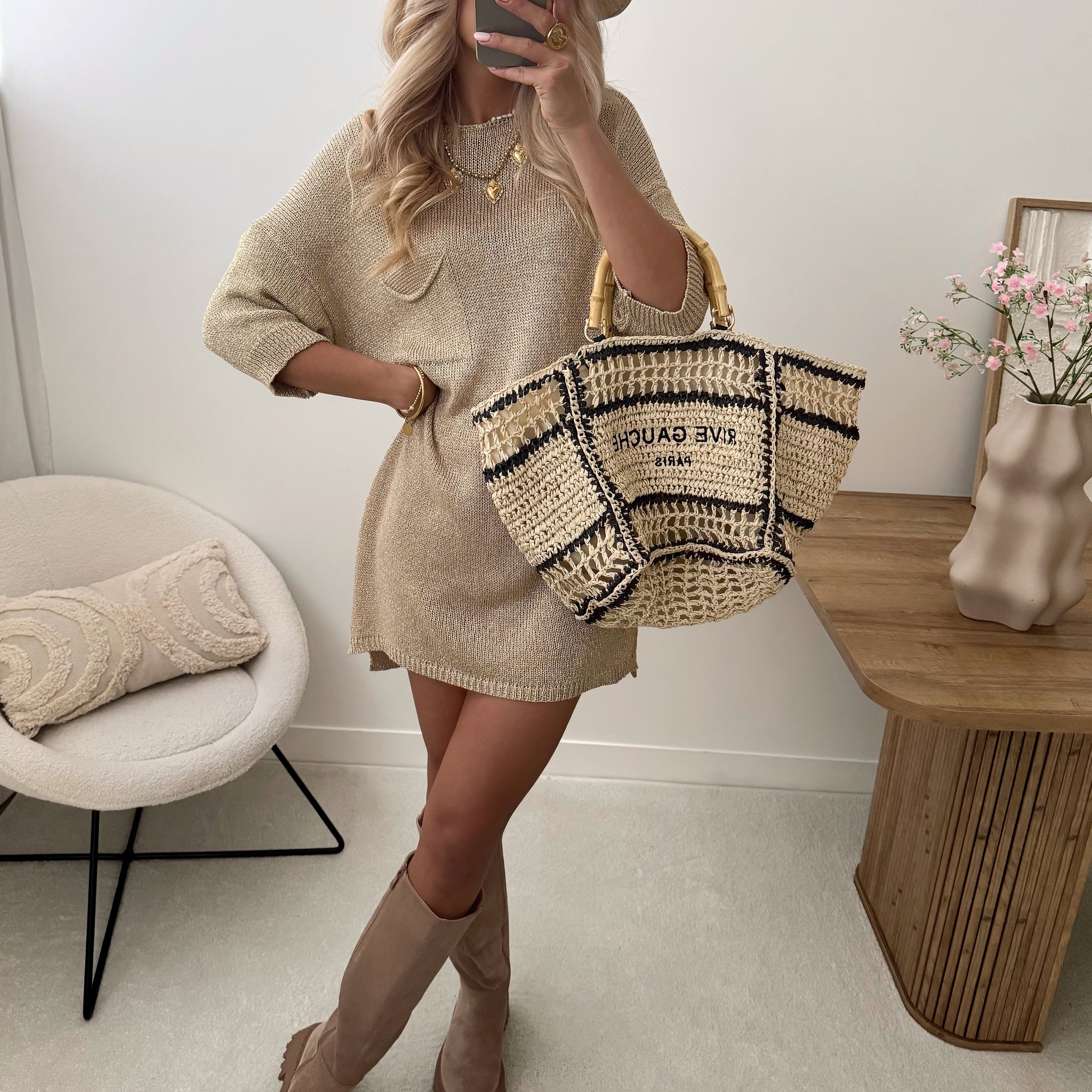 Robe courte en maille effet lurex JISLA