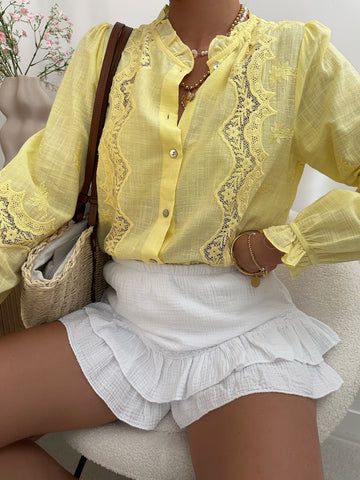 Chemisier à détails de broderie ajourée NOVA - jaune