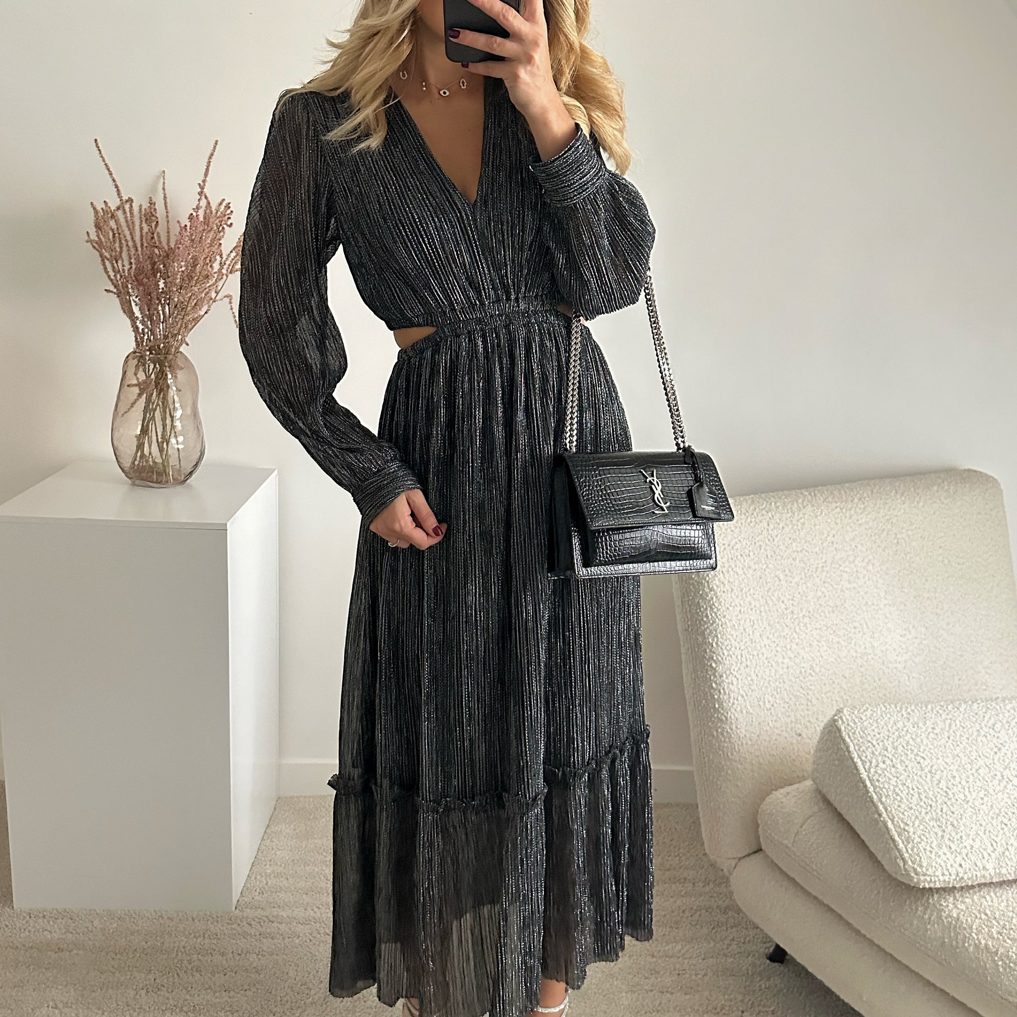 Robe longue ajourée en voile irisé AURORE