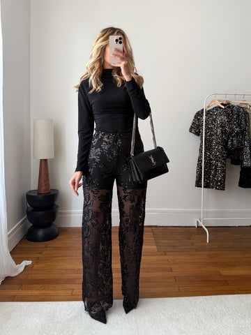 Pantalon à motif floral orné de sequins ERON