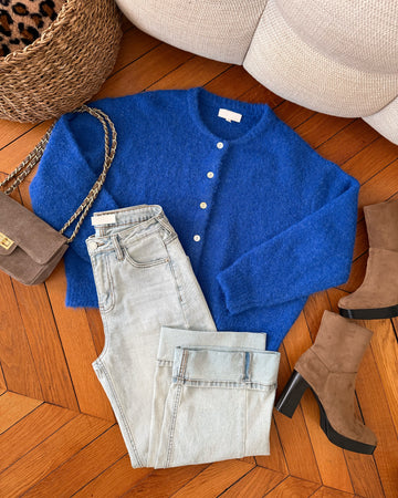 Cardigan en laine mélangée BLANDINE - bleu roi