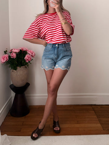 Short en denim à fleurs brodées ORISTANO