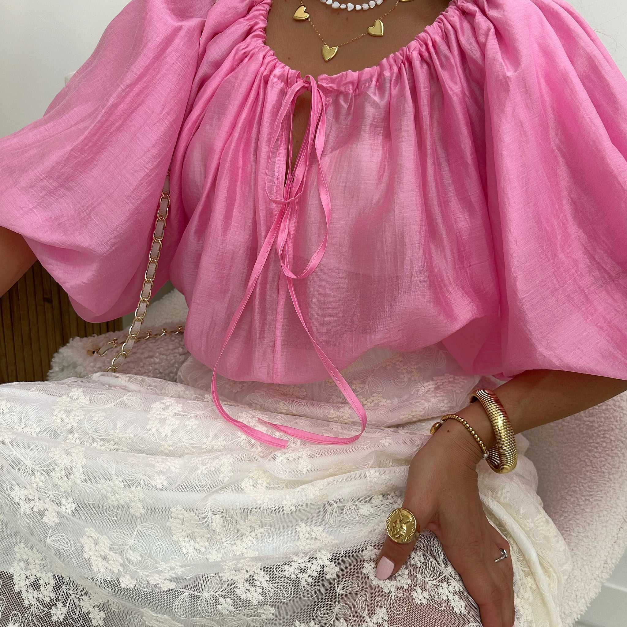 Blouse à encolure ajustable ROMÈNE - rose
