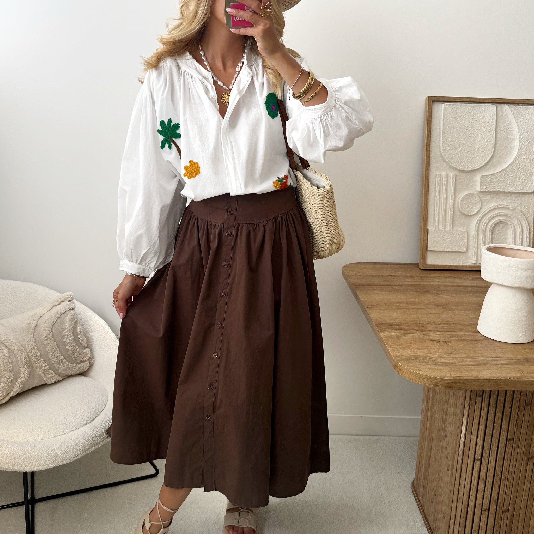 Jupe midi à ouverture boutonnée LEANY