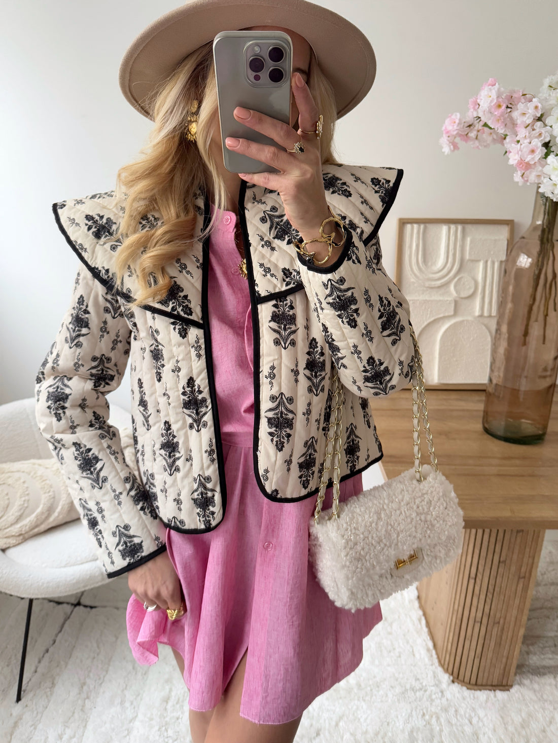 Veste matelassée imprimé floral noire THANISE