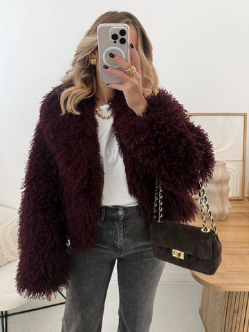 Manteau en fourrure bouclette JASON - aubergine PRÉCOMMANDE