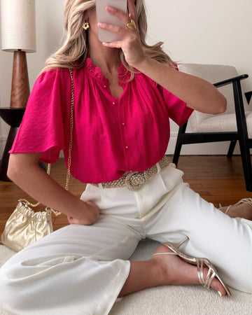 Chemisier à dentelle YVELIN - fuchsia