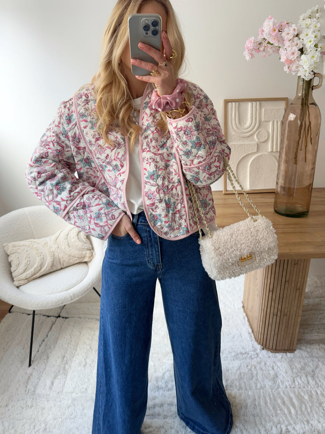 Veste matelassée imprimé floral rose SIENNE