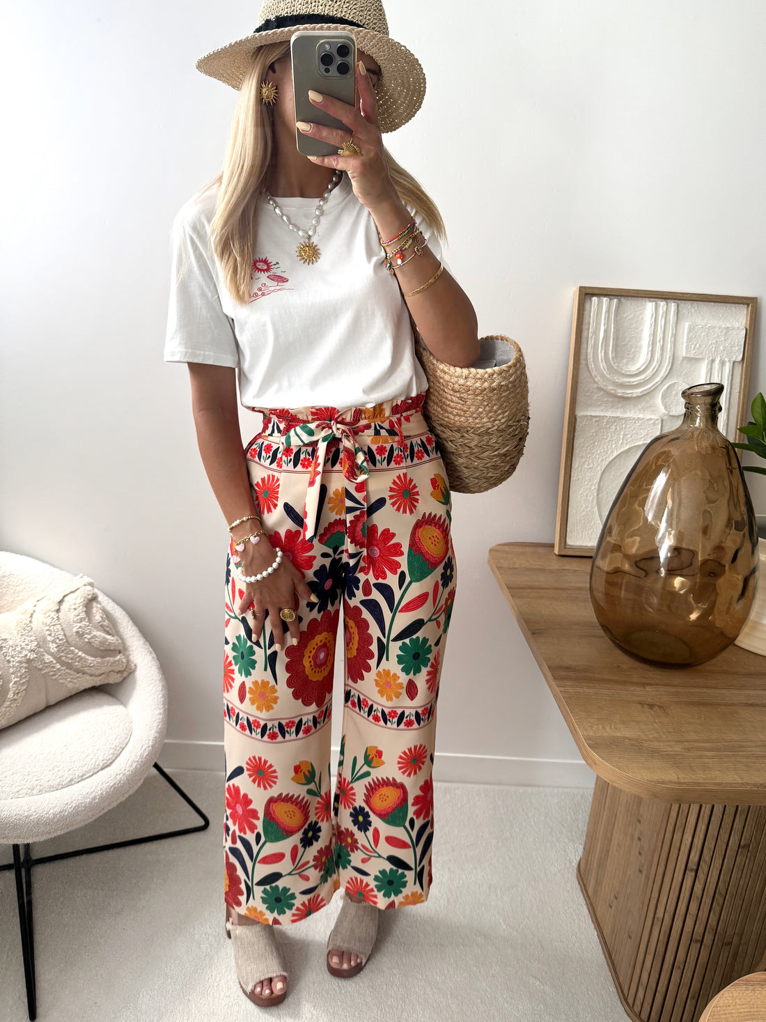 Pantalon imprimé floral à ceinture ISNELLO
