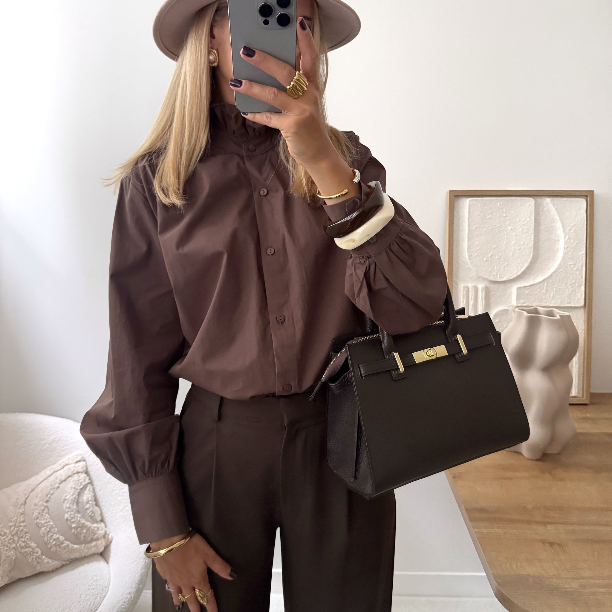 Chemisier col Victorien DEVA - chocolat