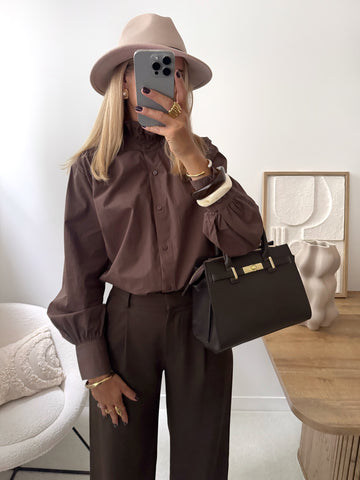 Chemisier col Victorien DEVA - chocolat