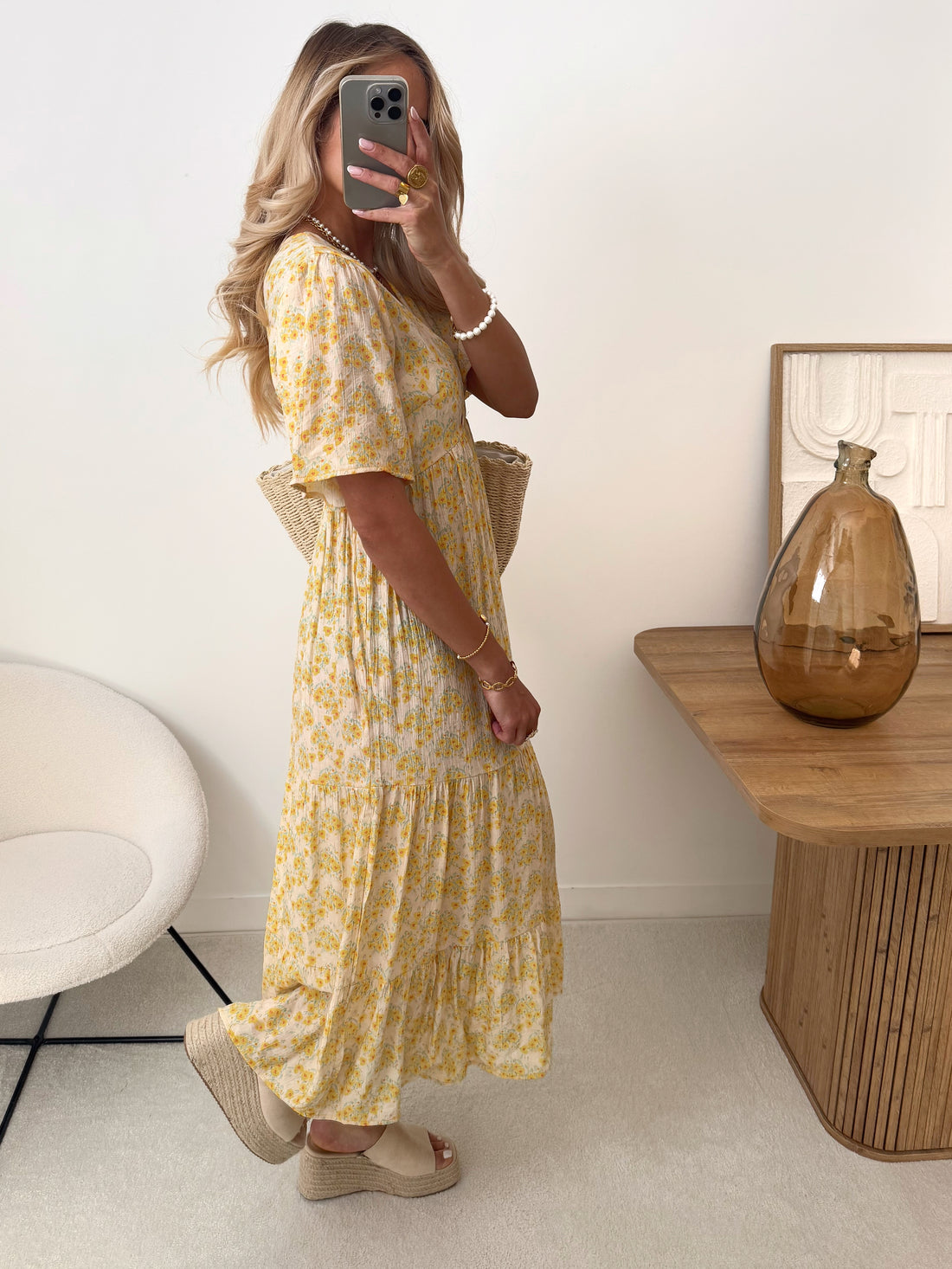 Robe longue à imprimé floral ISMENE - jaune pâle