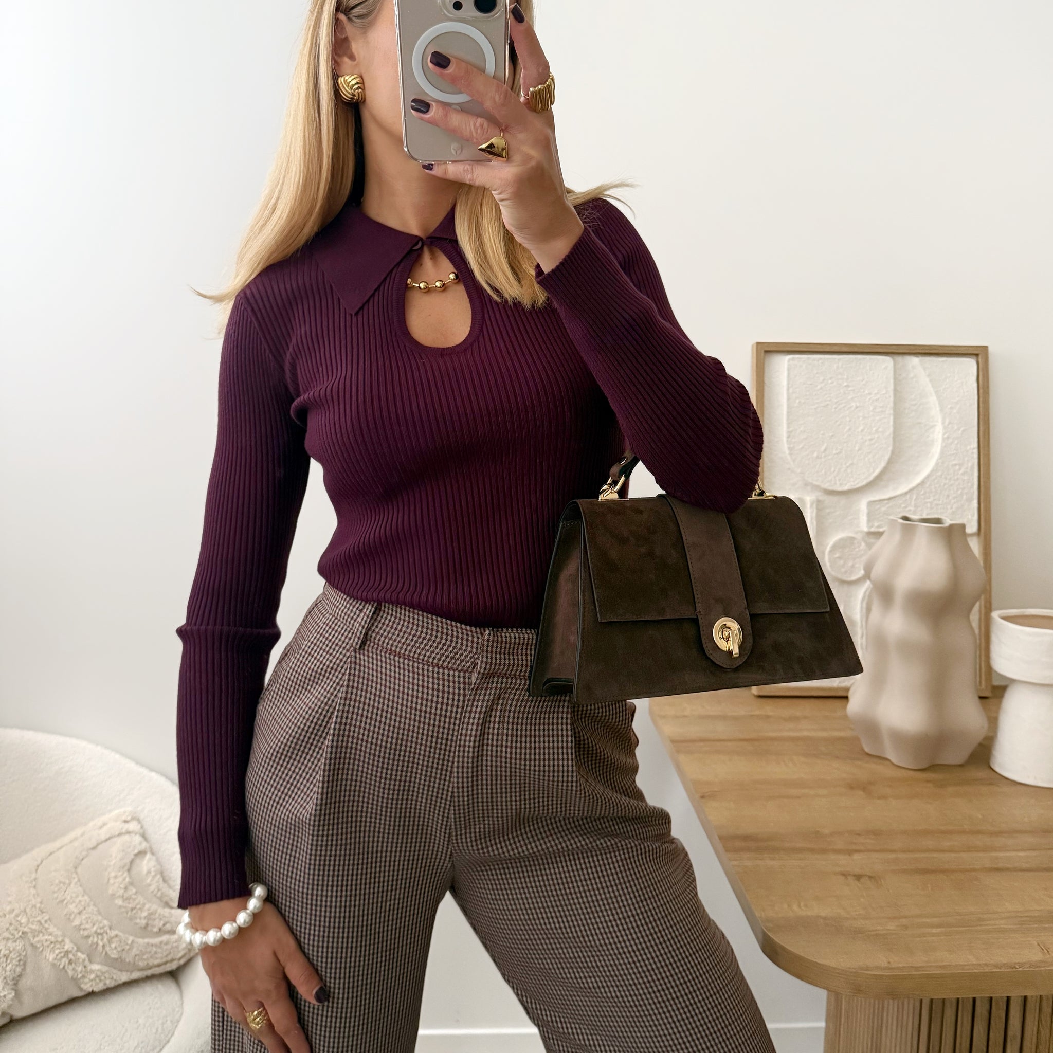 Top en maille côtelée ZOLA - aubergine
