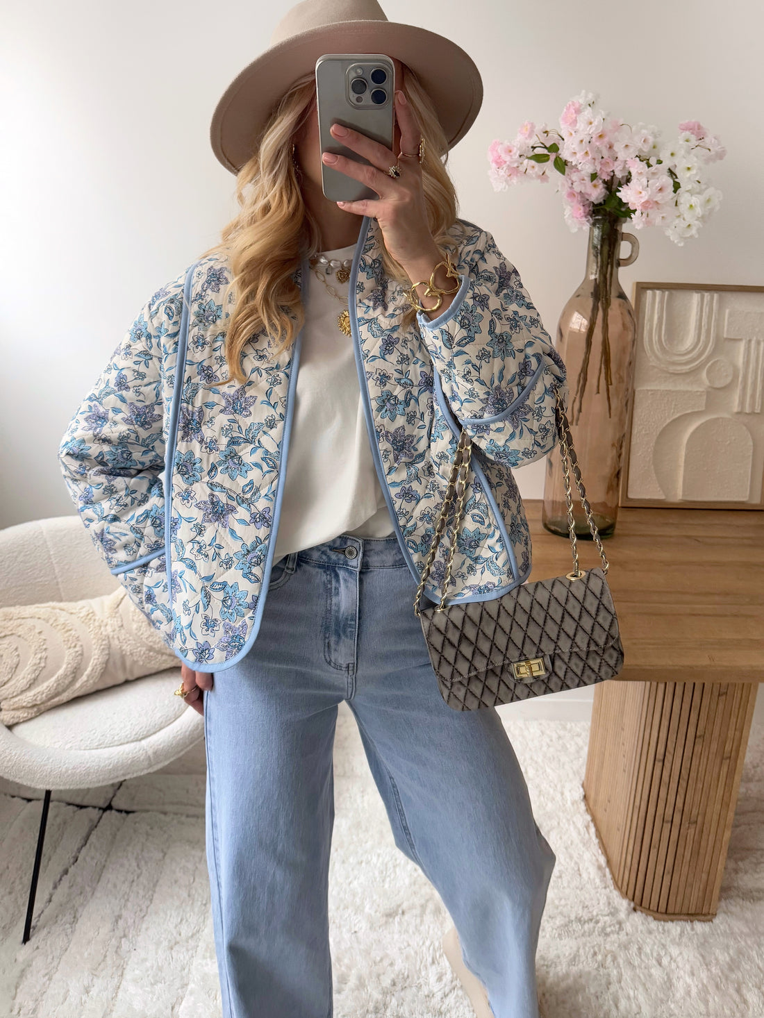 Veste matelassée imprimé floral bleu SIENNE