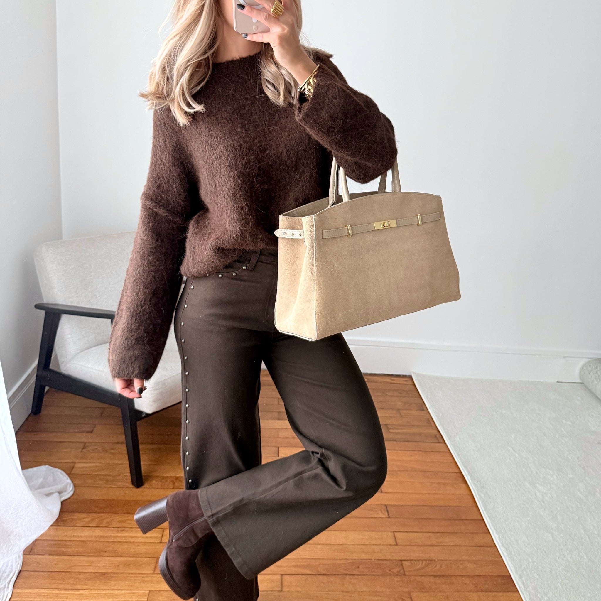 Jean taille haute à clous décoratifs RIGEL