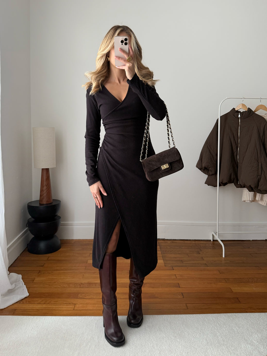 Robe côtelée cache-cœur JORDANA - noir