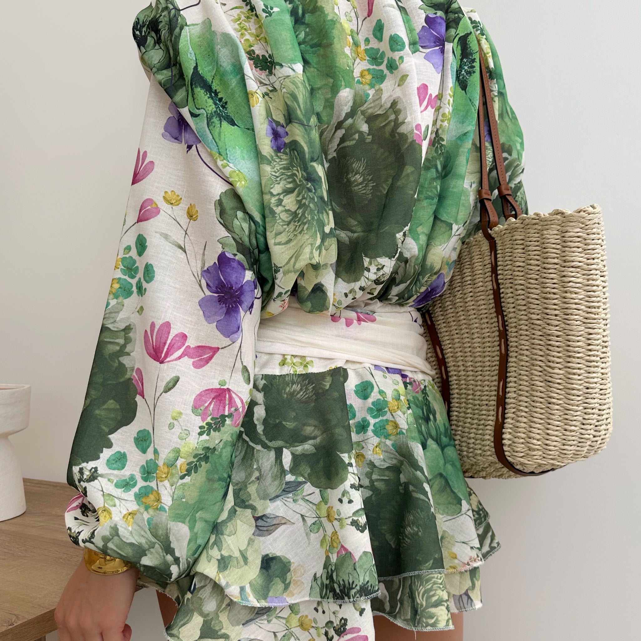 Robe volantée à imprimé fleuri et ceinture FREDERICA - vert