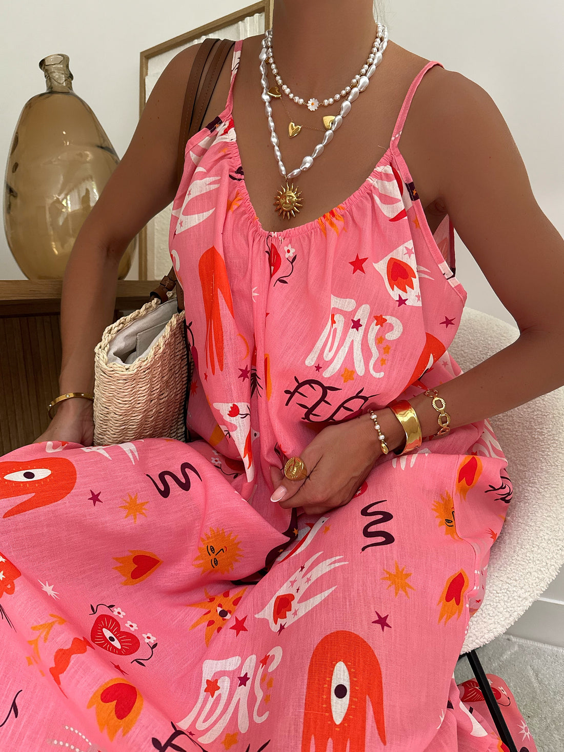 Robe longue oversize à imprimé animaliers en lin mélangé LÉANDRE