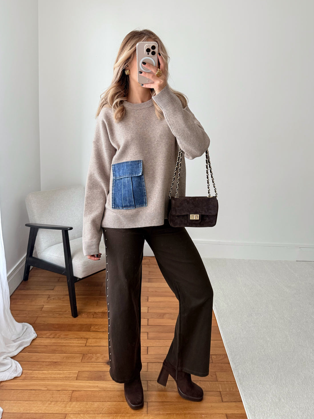 Maille avec poche en denim LOREN