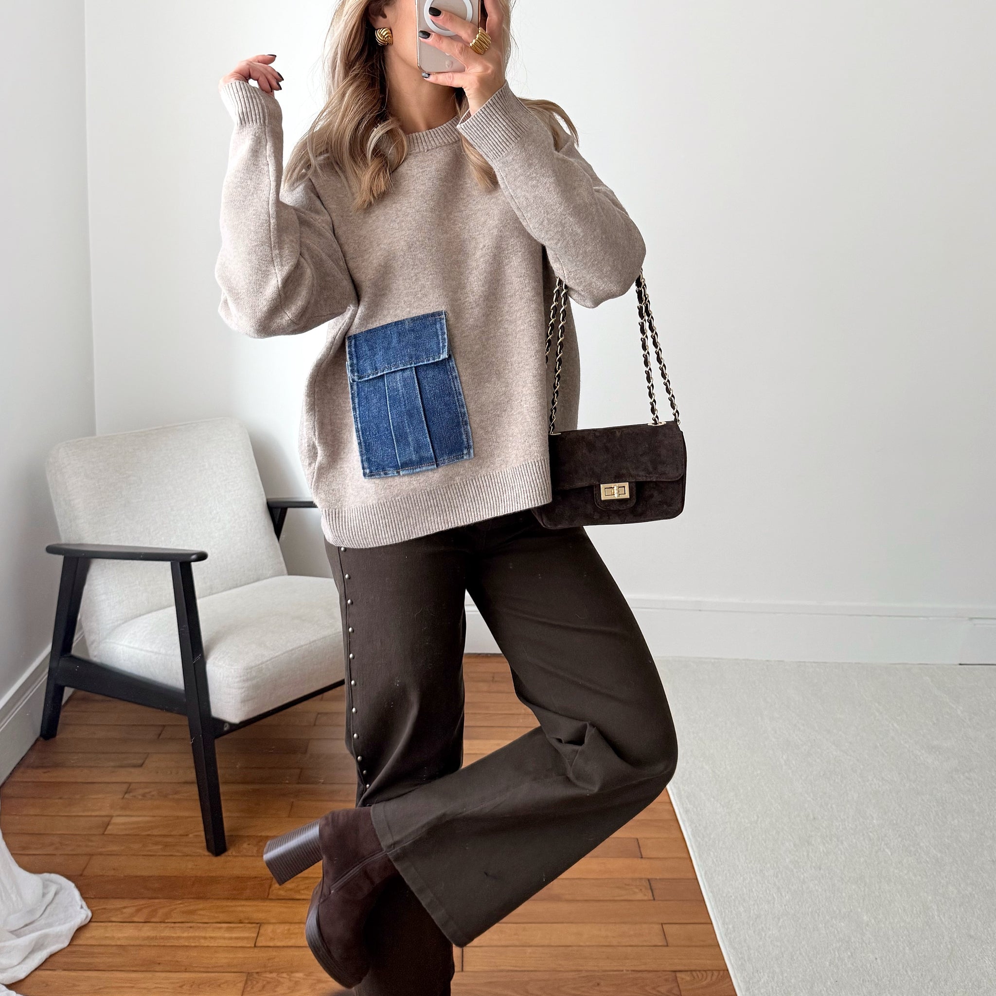Maille avec poche en denim LOREN