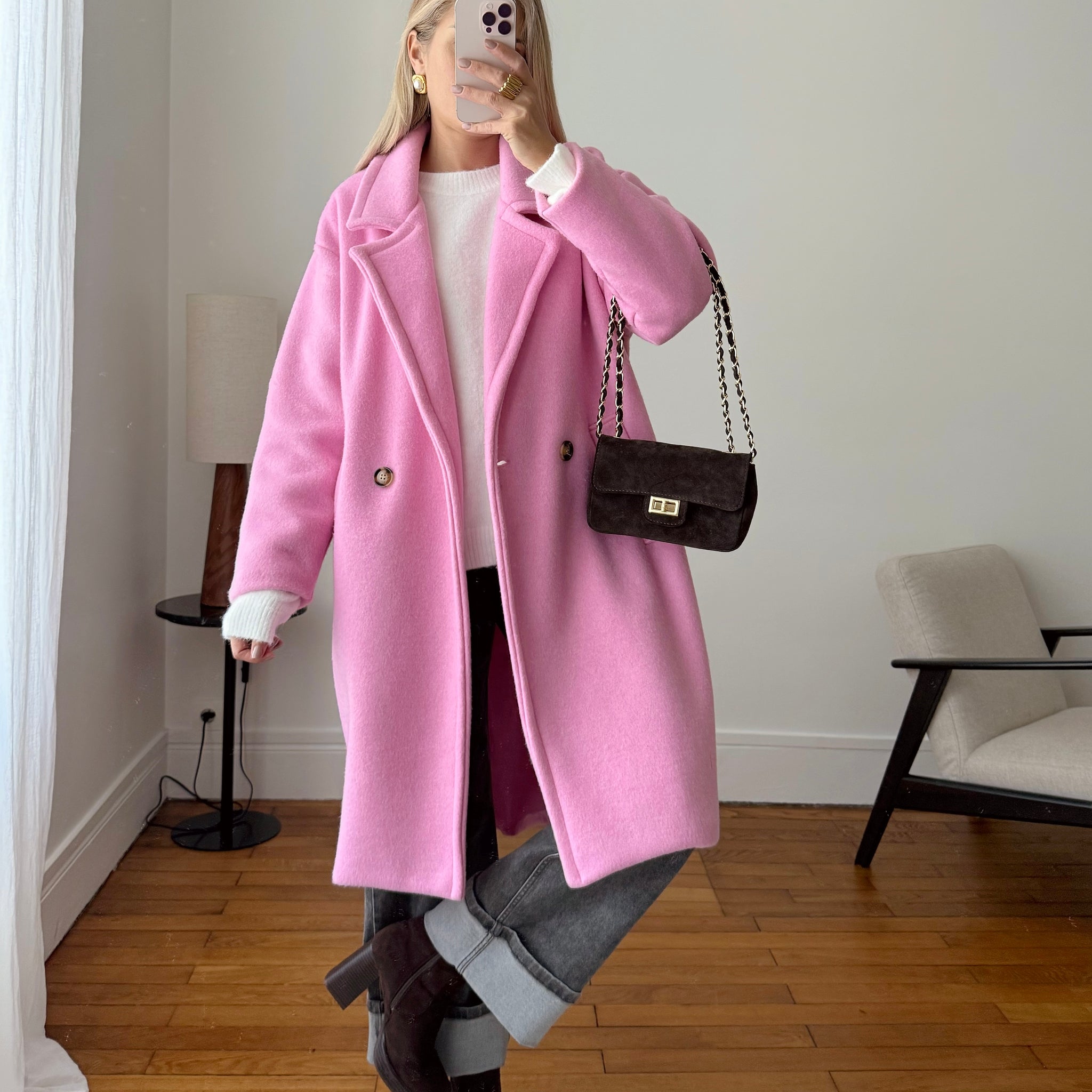 Manteau droit VALERON - rose