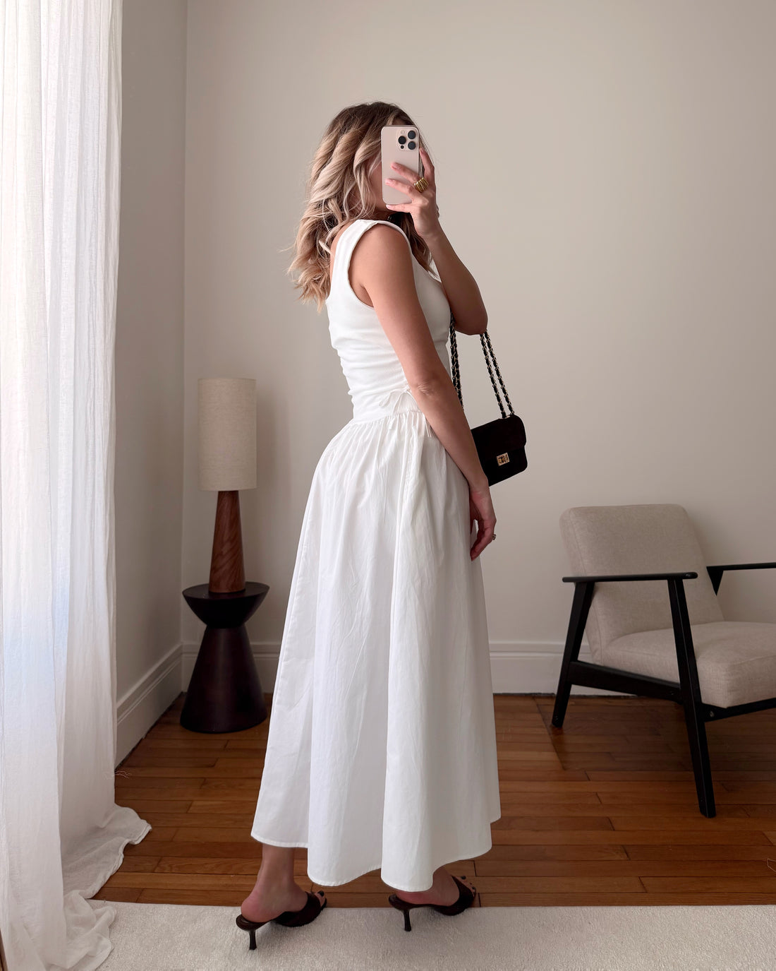 Robe longue bi-matière à bretelles LEYROS - blanc