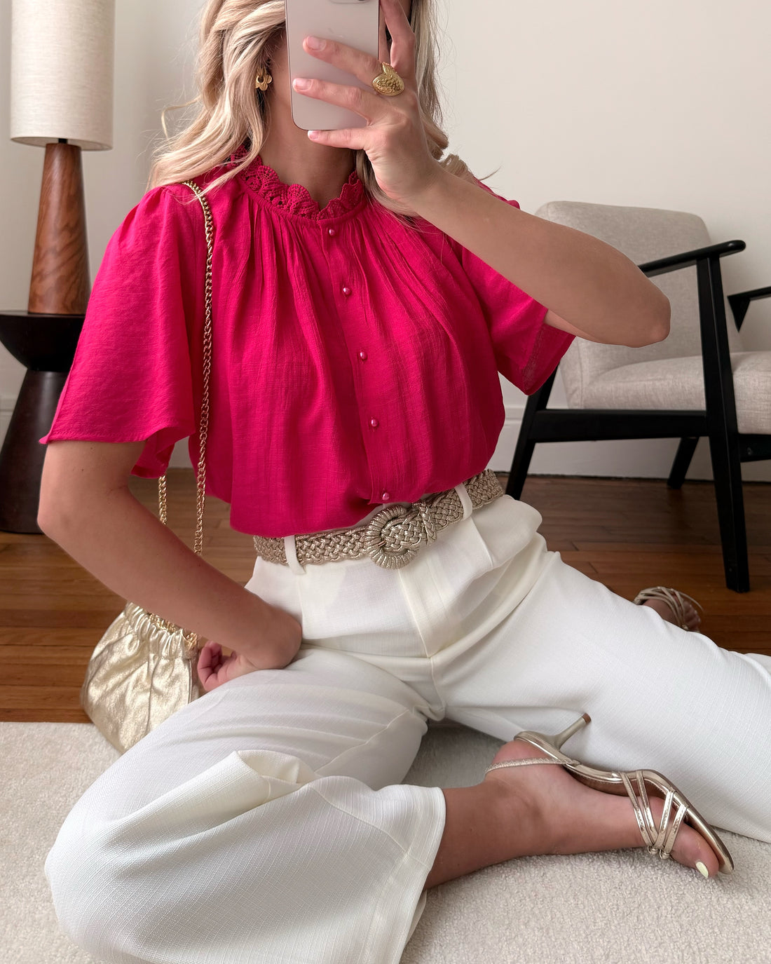 Chemisier à dentelle YVELIN - fuchsia