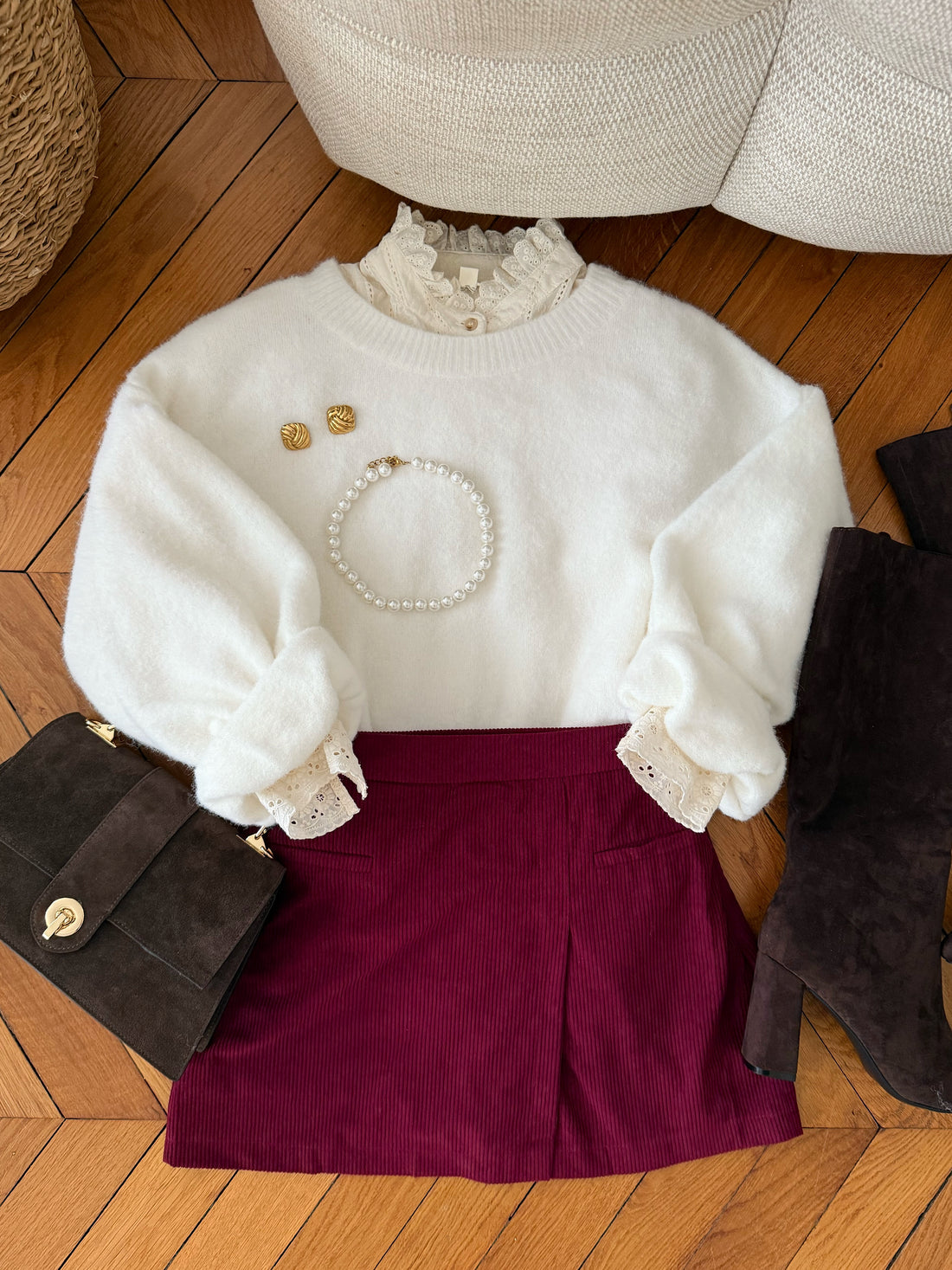 Jupe-short en velours côtelé SIERRA - bordeaux