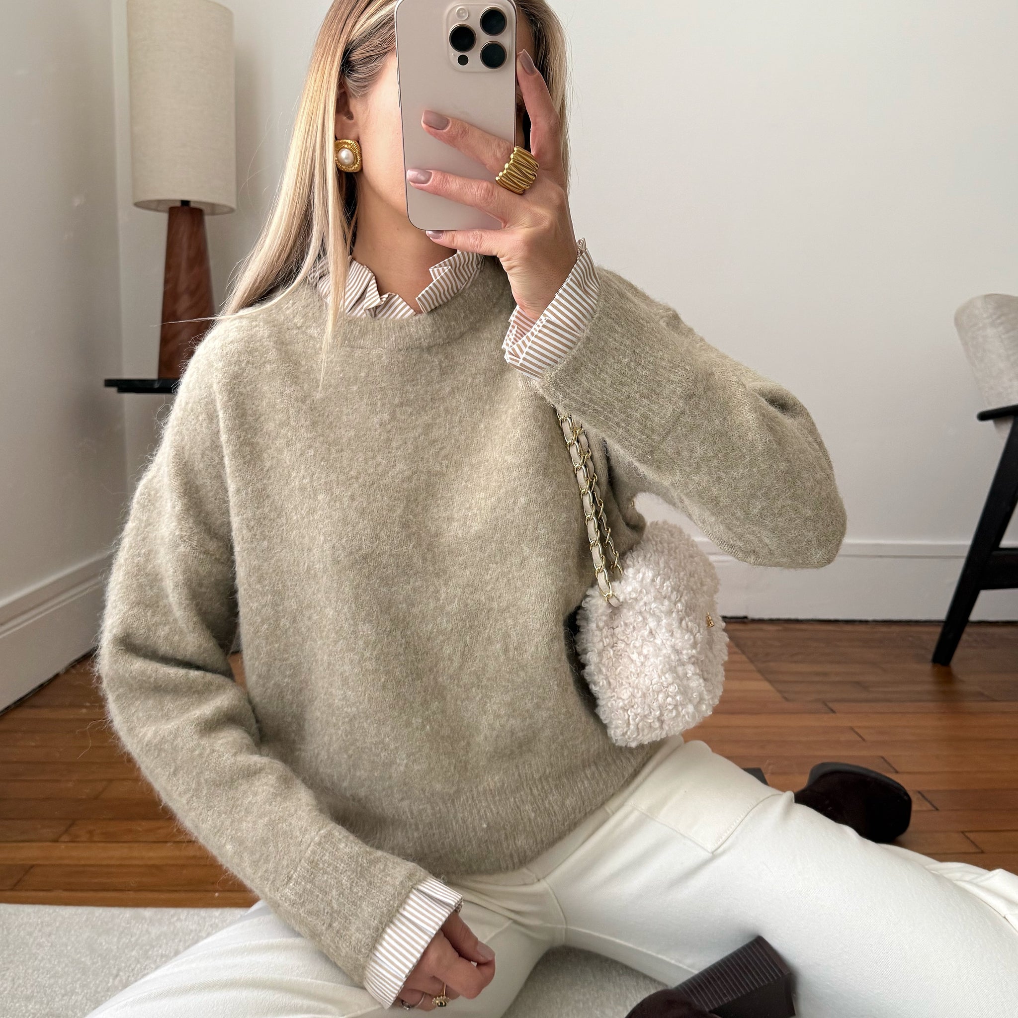 Maille bi-matière LOUISON - sauge clair