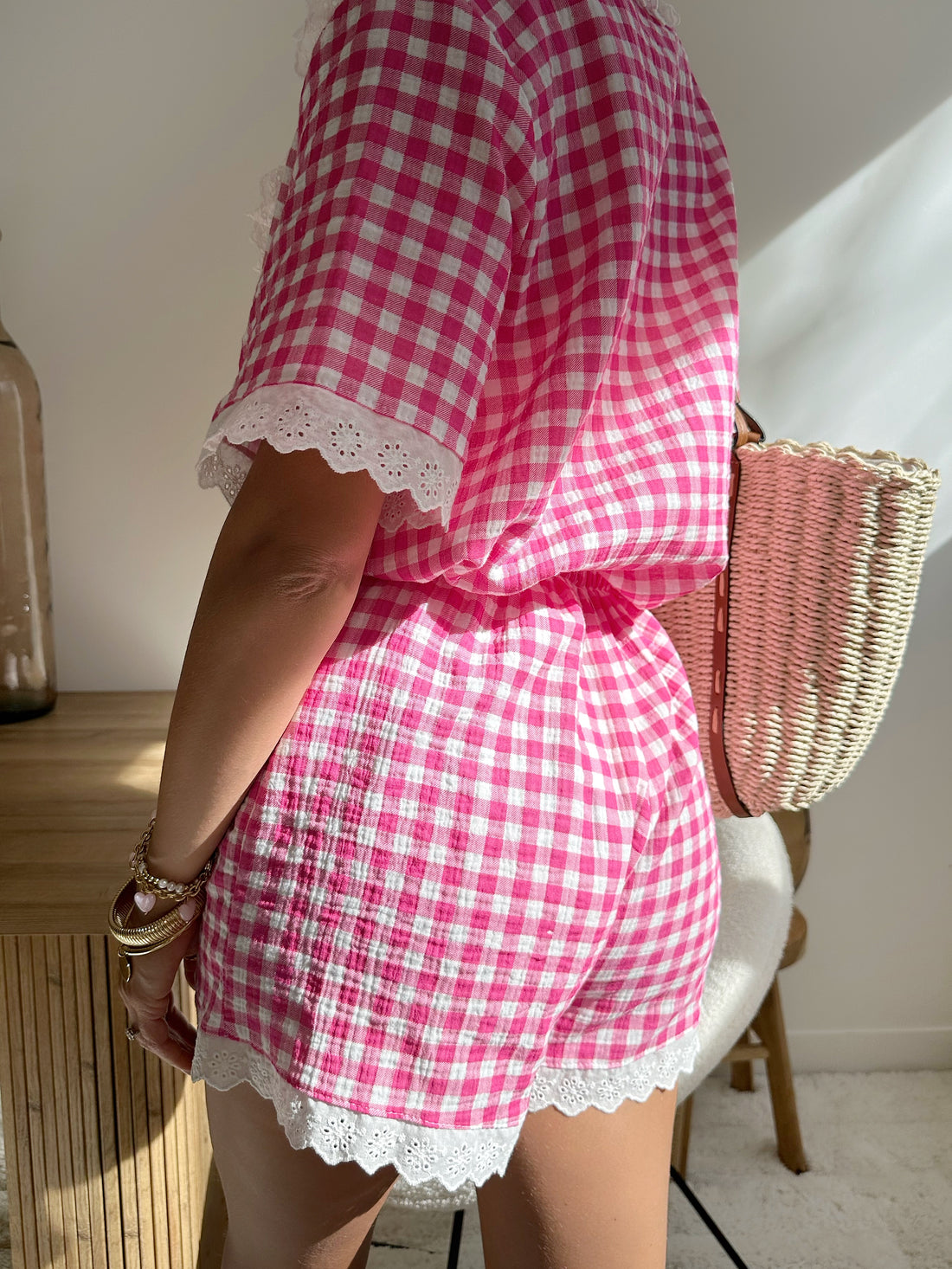 Ensemble à imprimé Vichy MANDA - fuchsia