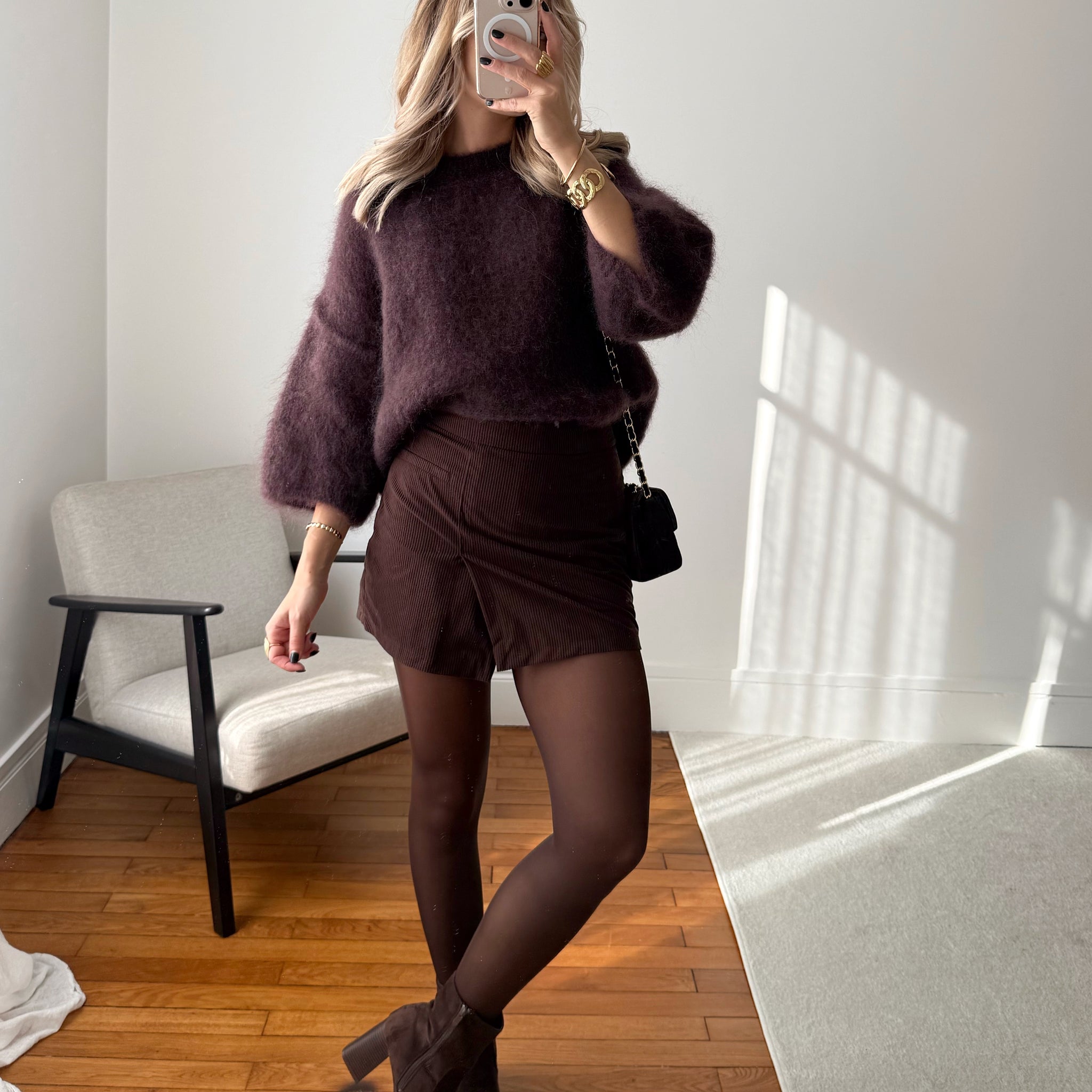Jupe-short en velours côtelé SIERRA - chocolat