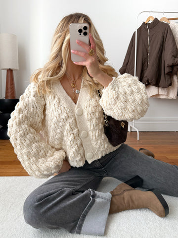 Gilet en maille crochet VOLTAIRE - écru