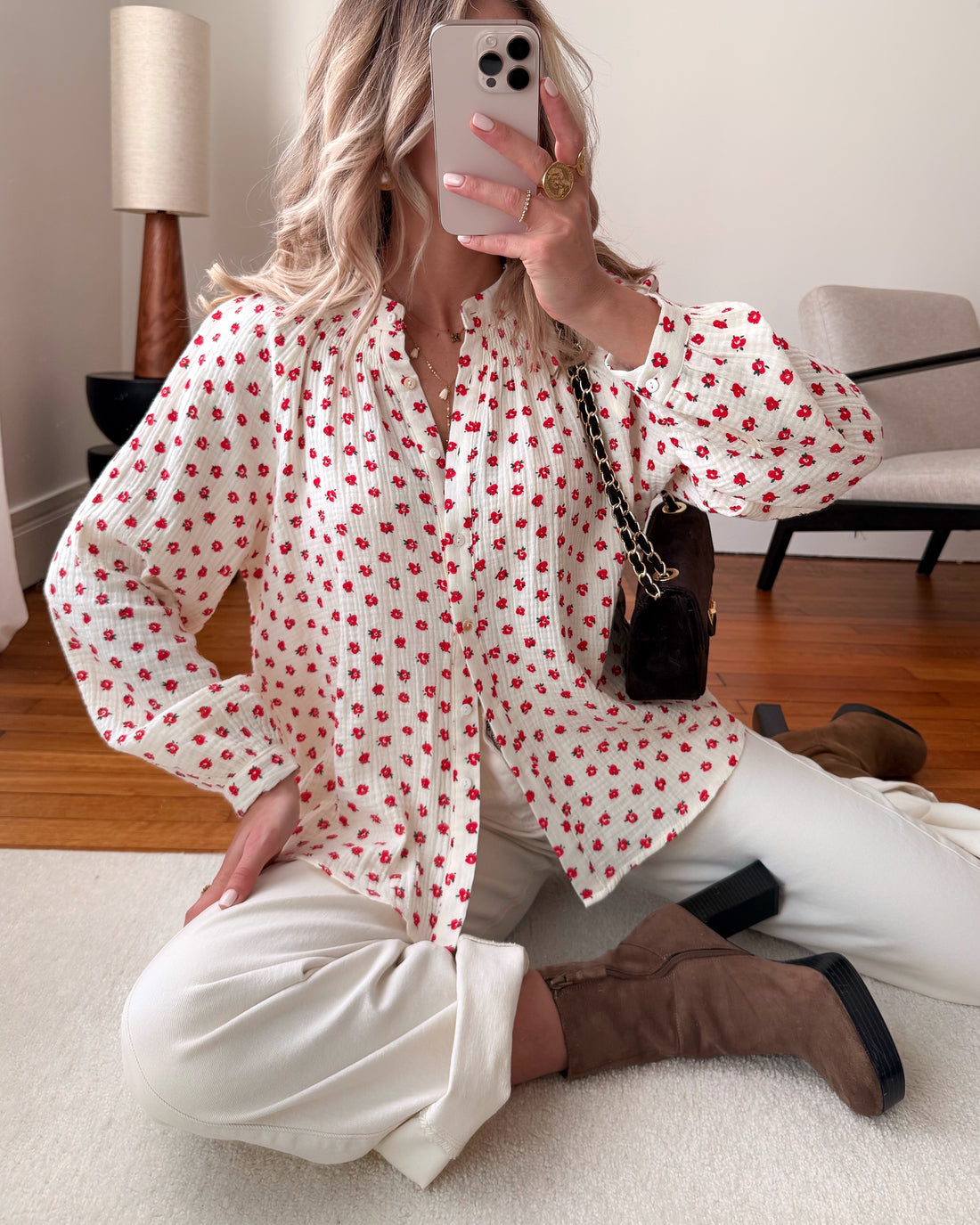 Chemisier en gaze de coton imprimé floral CAMPBELL