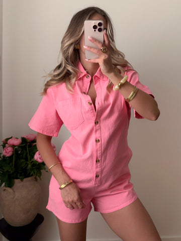 Combishort en denim RITO - rose