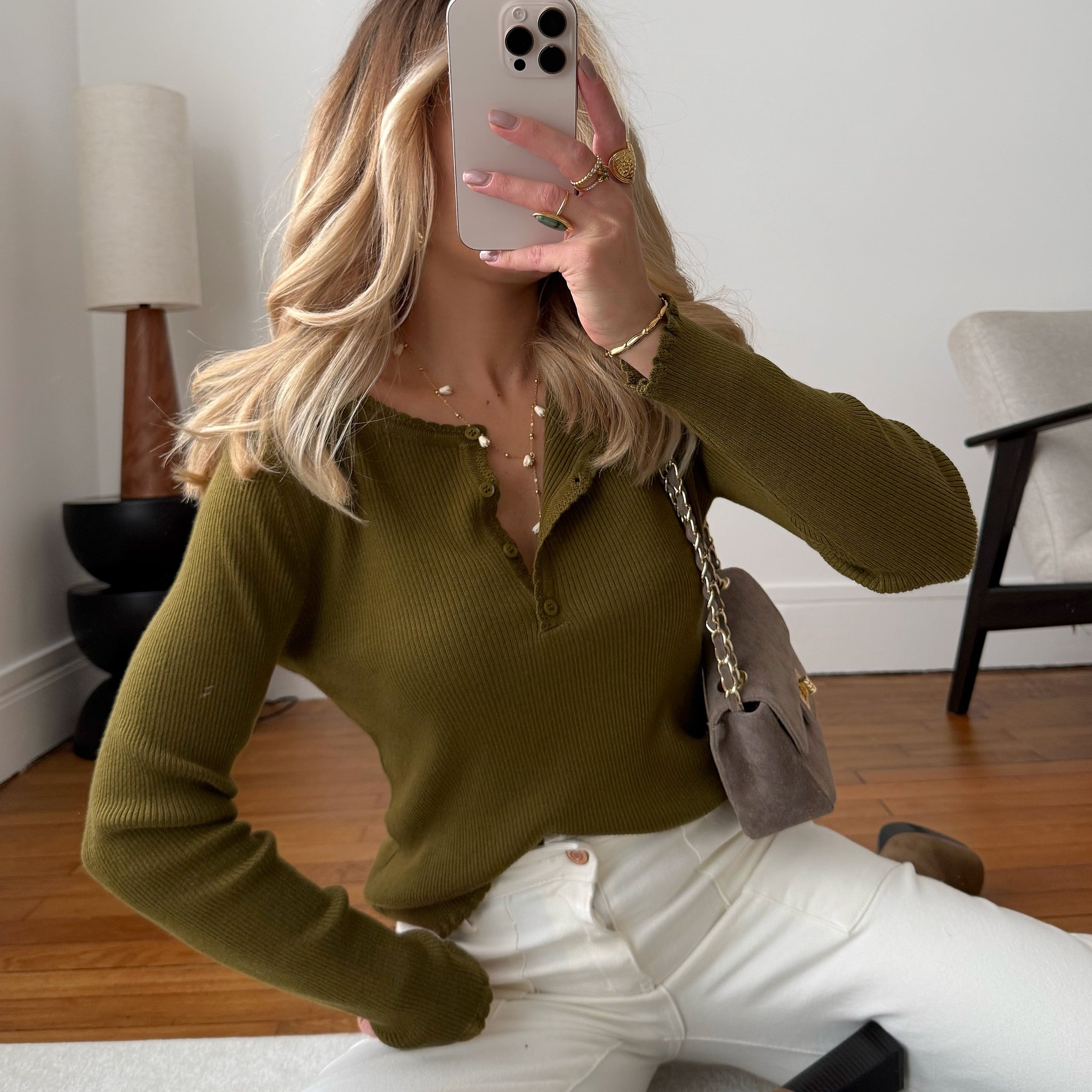 Top en maille côtelée DOMINA - vert olive