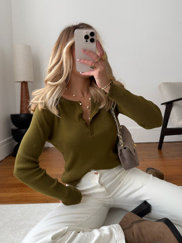 Top en maille côtelée DOMINA - vert olive