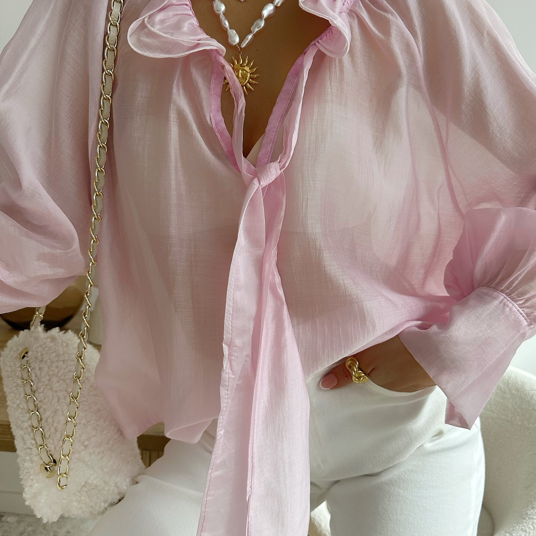 Blouse col volanté ROJAS - rose