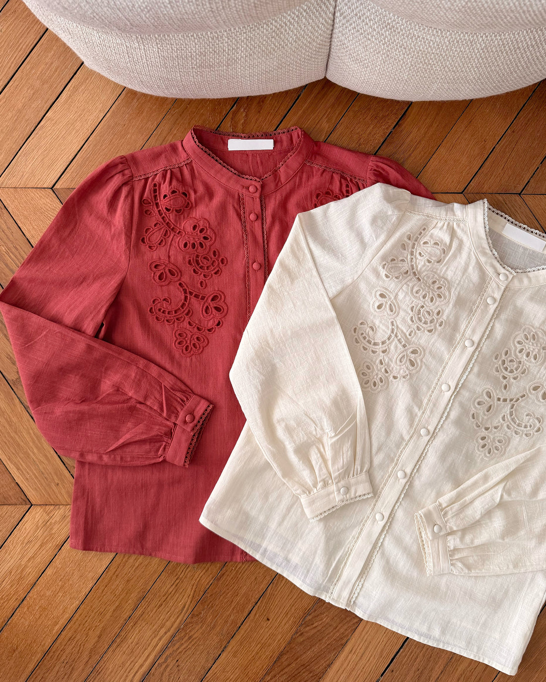 Chemisier broderie ajourée en lin mélangé VIVALDI - terracotta