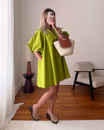 Robe babydoll manches bouffantes ETHEL - vert