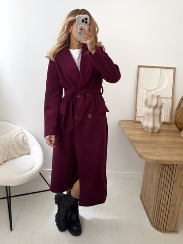Manteau long à ceinture JOEL - bordeaux