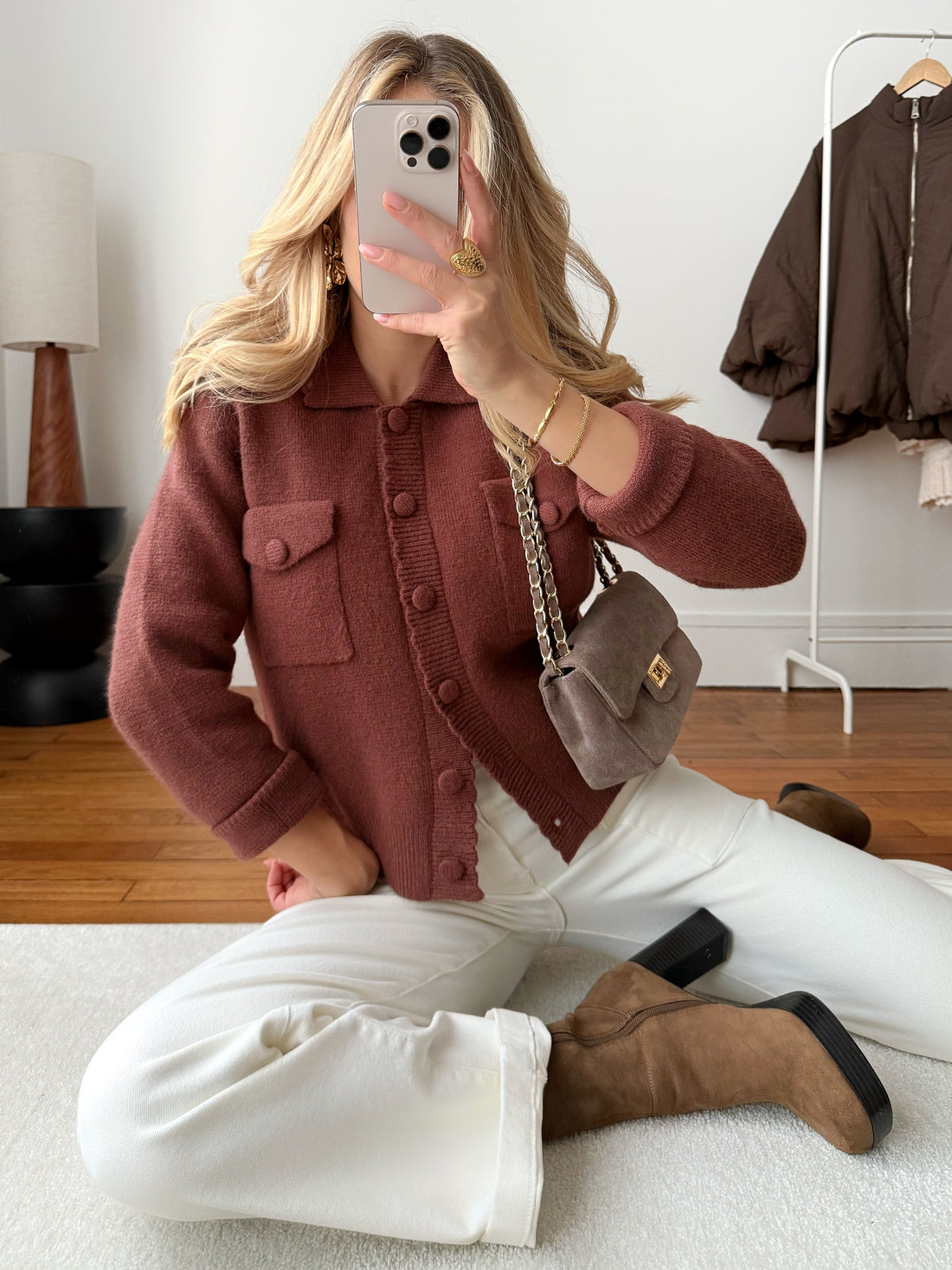 Cardigan col chemise TOUSSAIN - bois de rose foncé