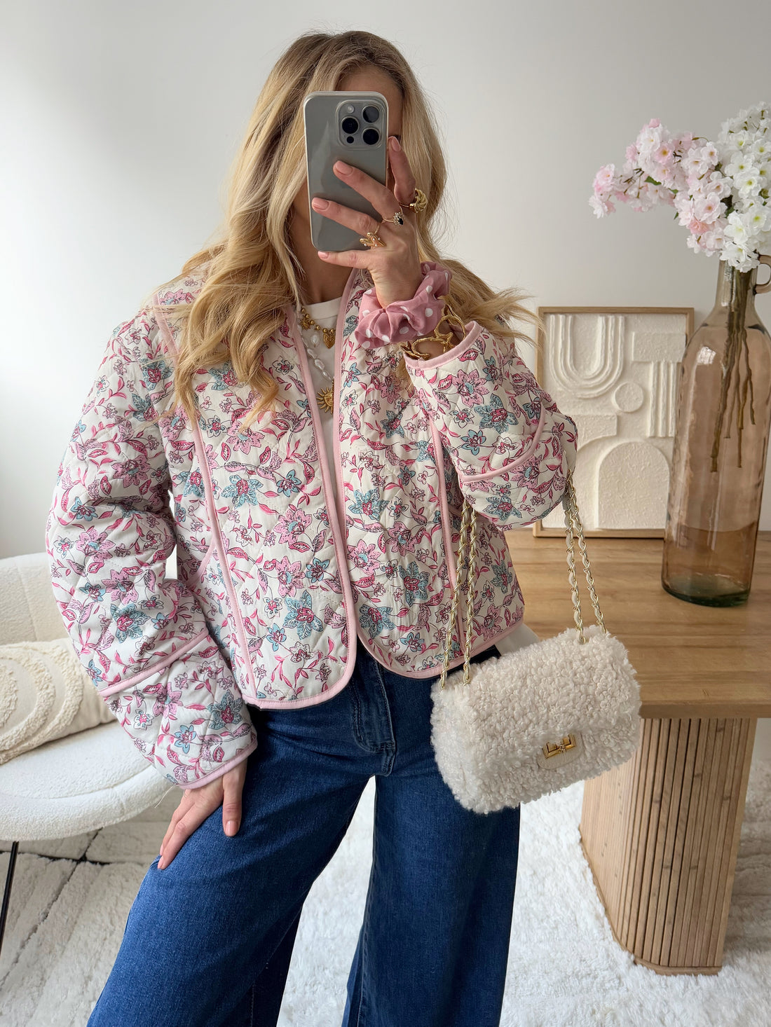 Veste matelassée imprimé floral rose SIENNE