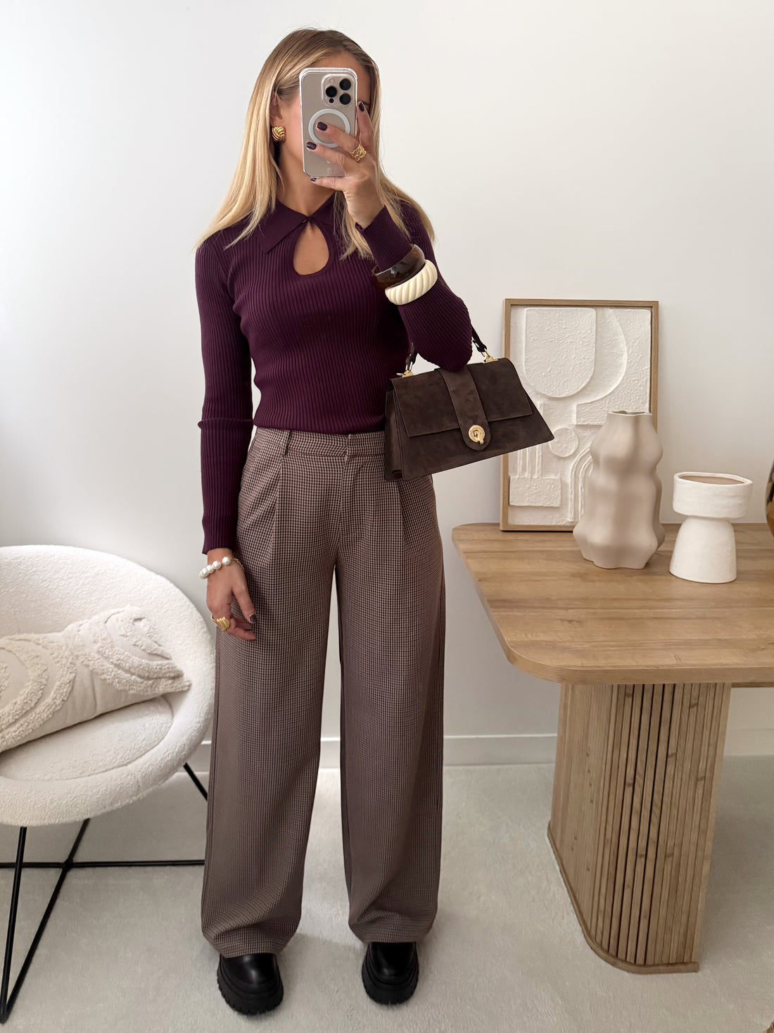 Pantalon tailleur imprimé pied-de-poule EMILE