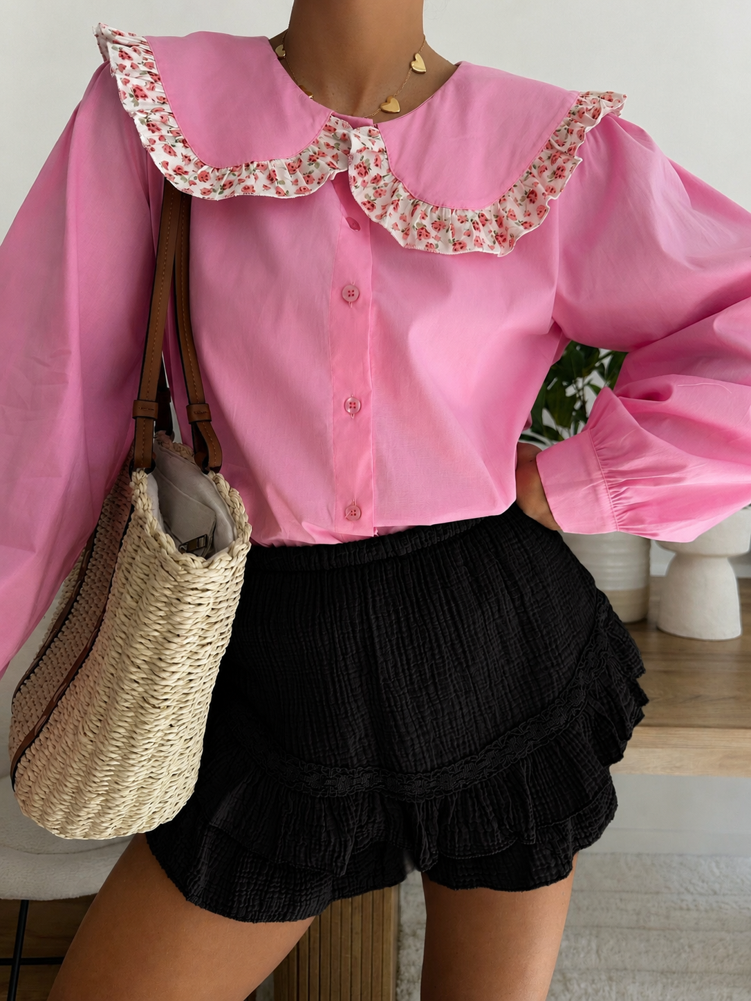 Jupe-short en gaze de coton OMIZE - noir