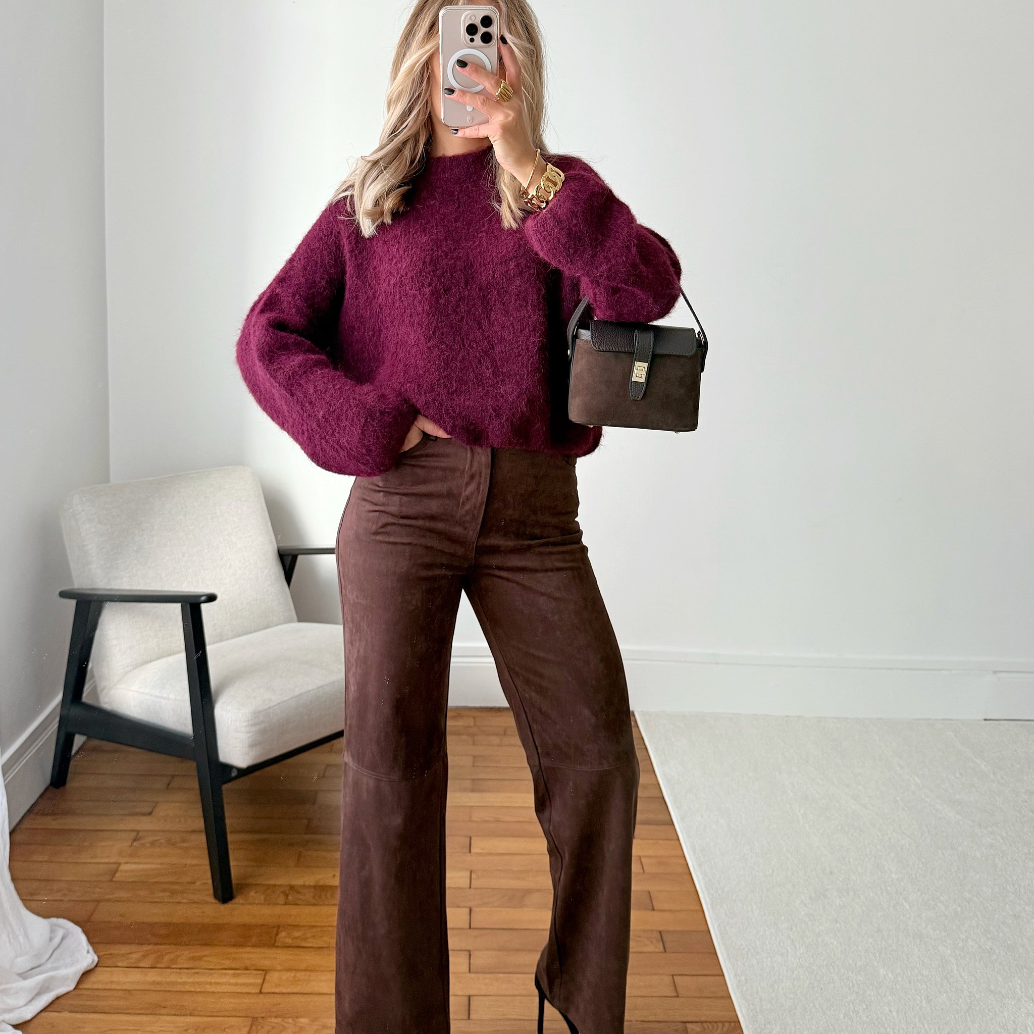 Pantalon droit en suédine AULA
