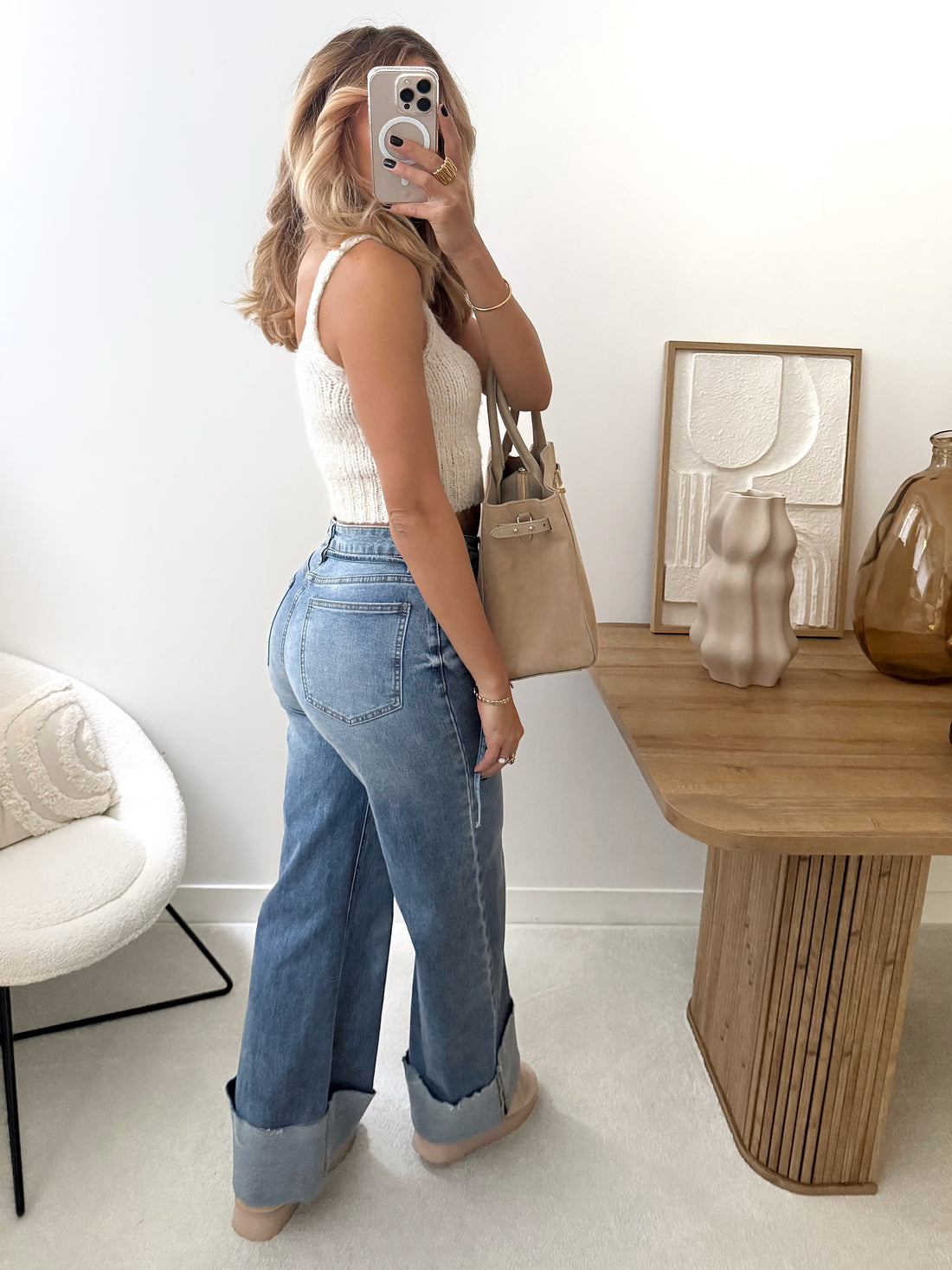 Jean à revers avec ceinture NIDDRIE