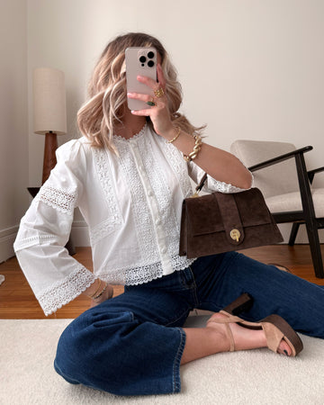 Chemisier brodé à imprimé Vichy JANE - blanc