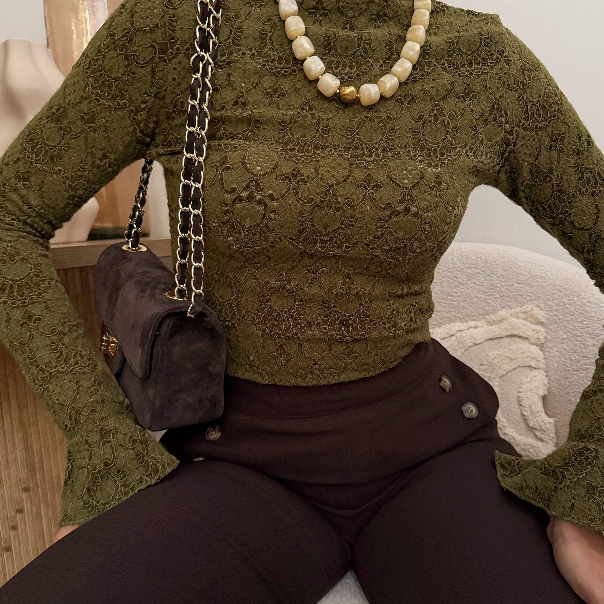 Top en dentelle HANSEN - vert olive