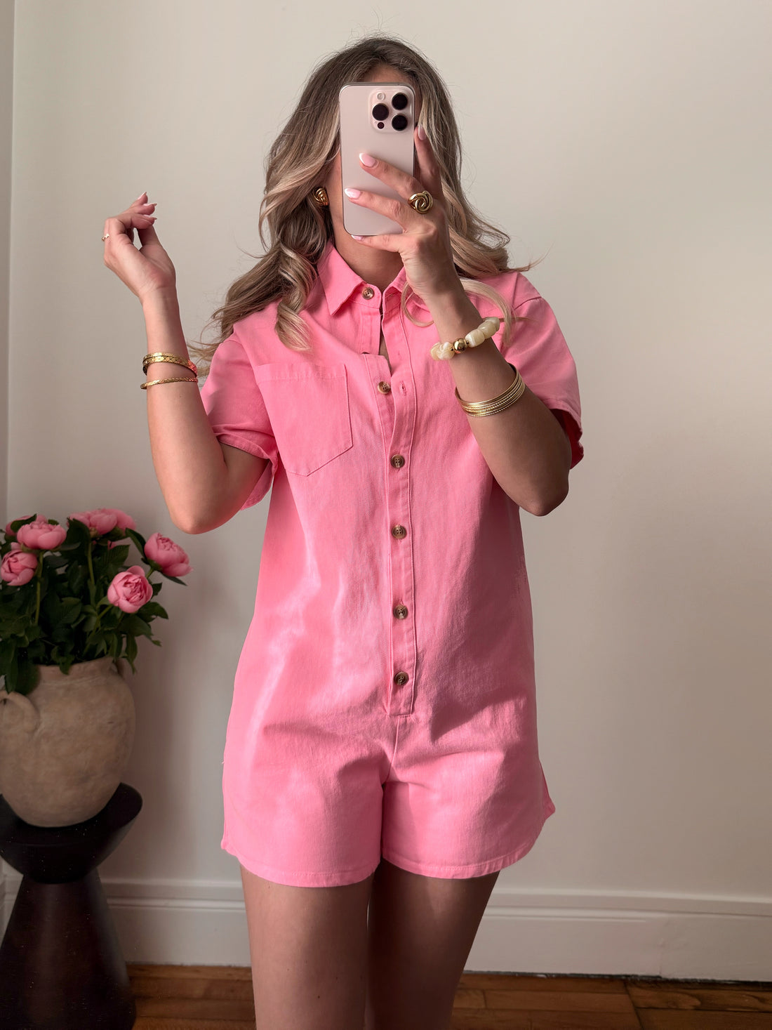 Combishort en denim RITO - rose